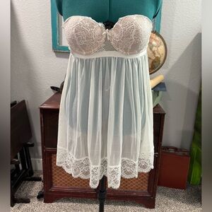 Cream colored lace negligee with thong